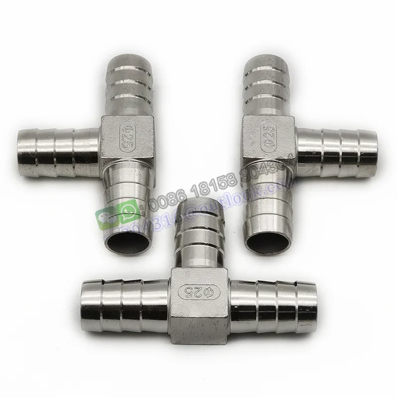 6mm 8mm 10mm 12mm 13mm 15mm 16mm 25mm T Type Hose Barb 3 Three Way 304 Stainless Steel Pipe Fitting Hose Barb Connector Adapter
