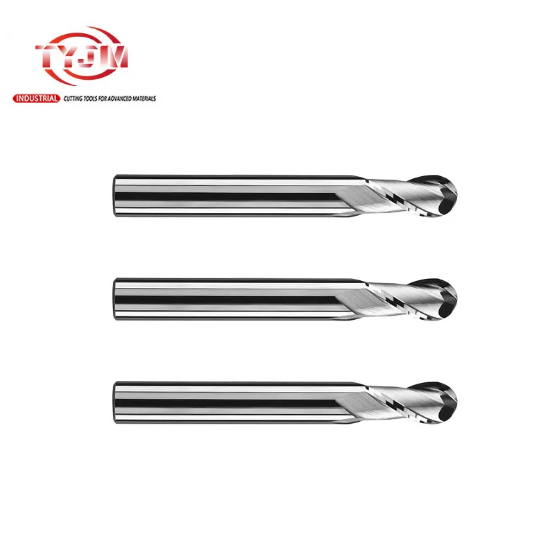 Carbide  2 Flute Carbide Spiral Tapered Ball Nose End Mill tungsten steel uncoated ball milling for non-ferrous metal processing