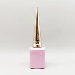 fancy 14ml 15ml 16ml round square empty glass packaging pink nail gel polish bottle with rose gold pointy cap wide brushes