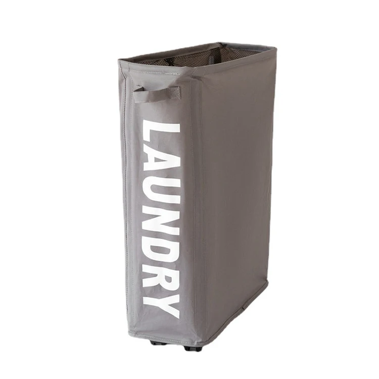 Hot Selling Sundries Mesh Cover Rolling Freestanding Canvas Foldable Dirty Laundry Basket Hamper On Wheels