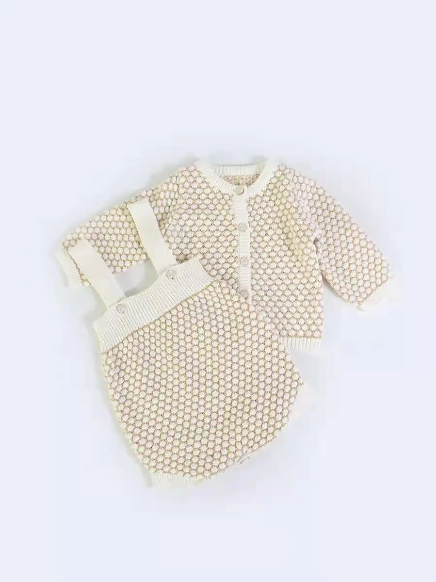 
Wholesale Newborn Baby Girl Knit Cotton Suit Cute Long Sleeve Cardigan Sweater And Romper Pants Baby Outfits 