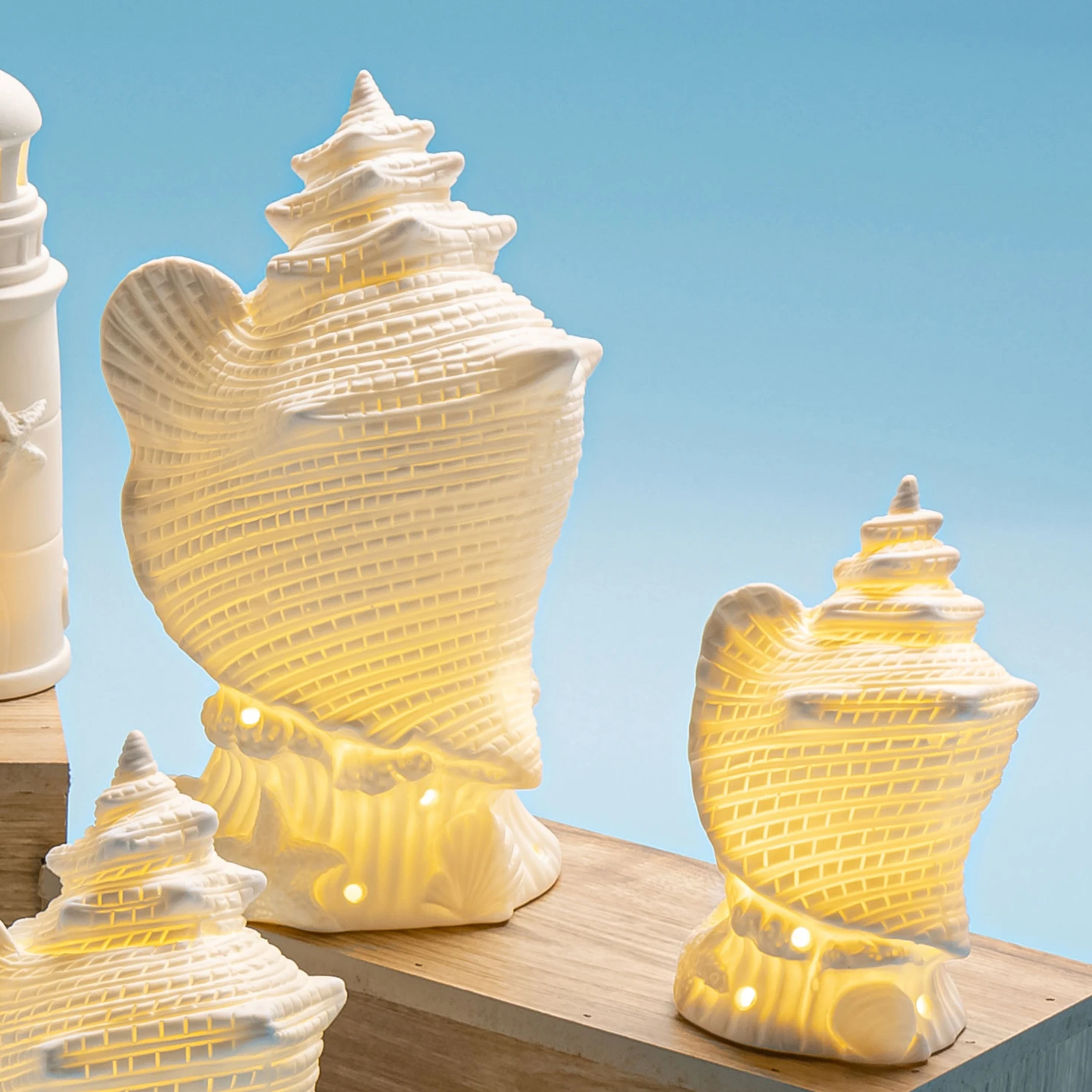 Handicraft Nautical Decoration Creativity Marine Style Decor Ceramic Beacon Tower LED Lighthouse