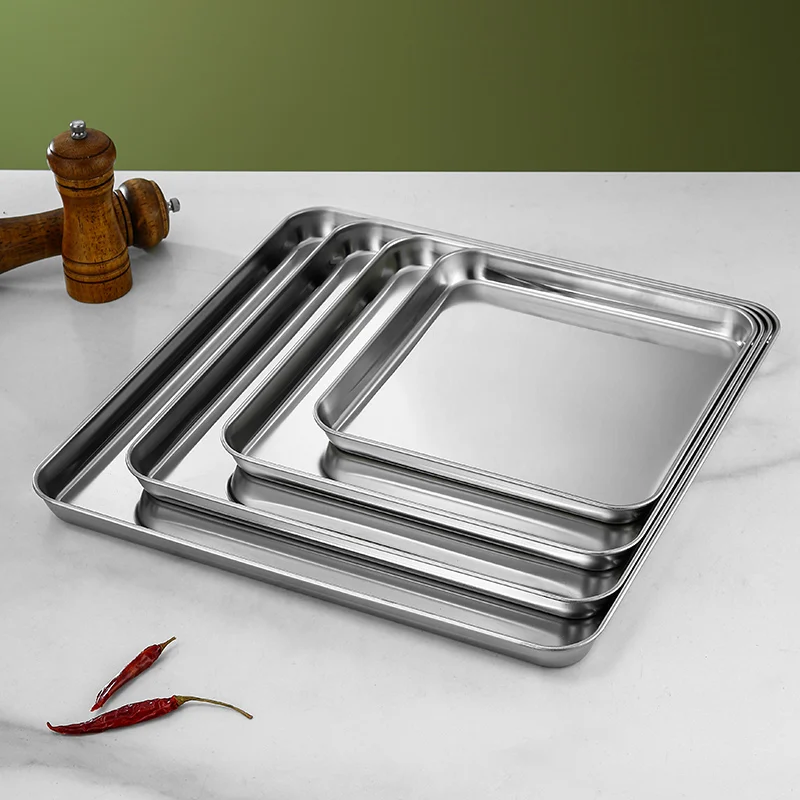 Dishwasher safe square plates sets dinnerware stainless steel serving tray metal baking tray