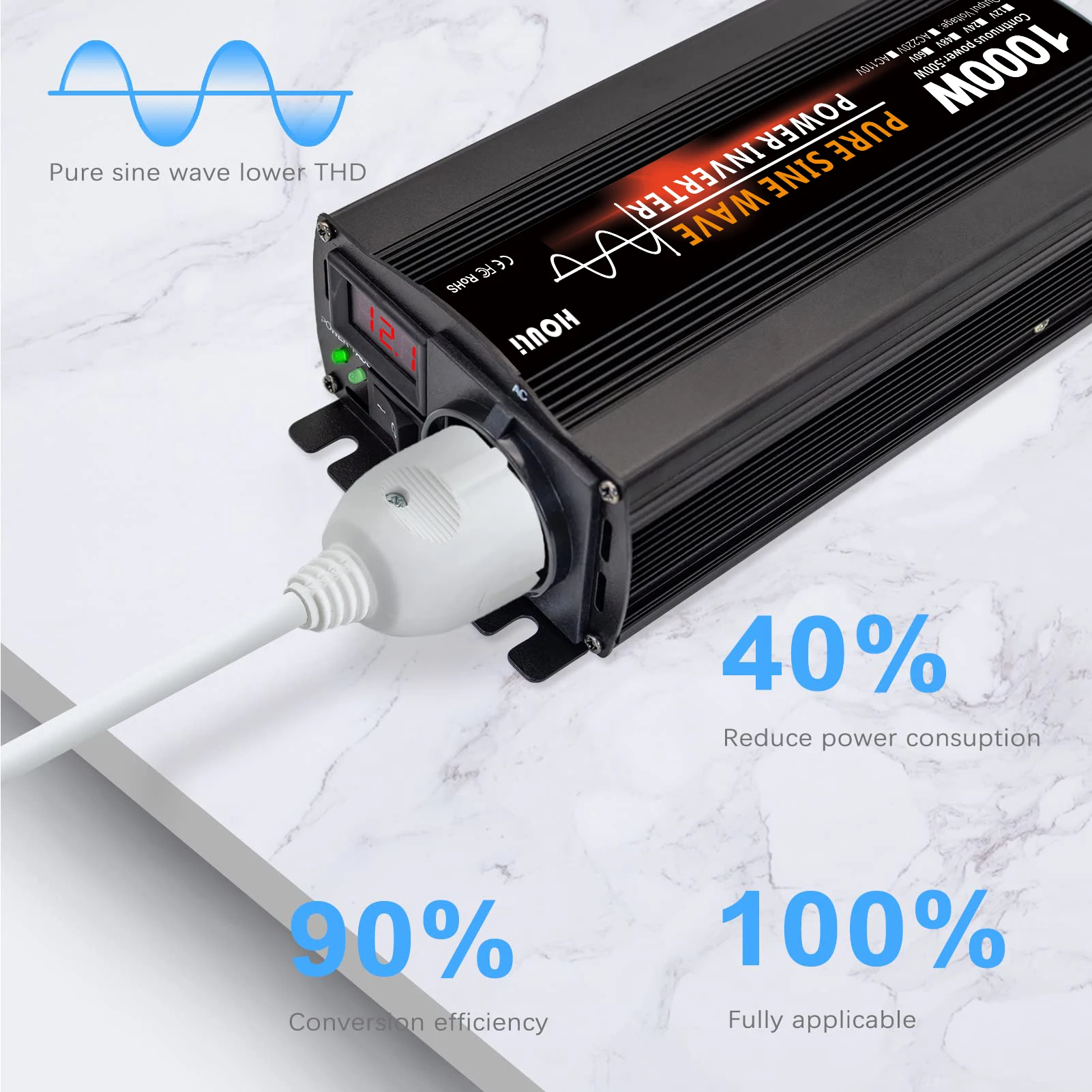 SHENPU Европейская розетка 1000 Вт Инвертор 12 В низкочастотный инвертор инверторы немодулированного синусоидального сигнала