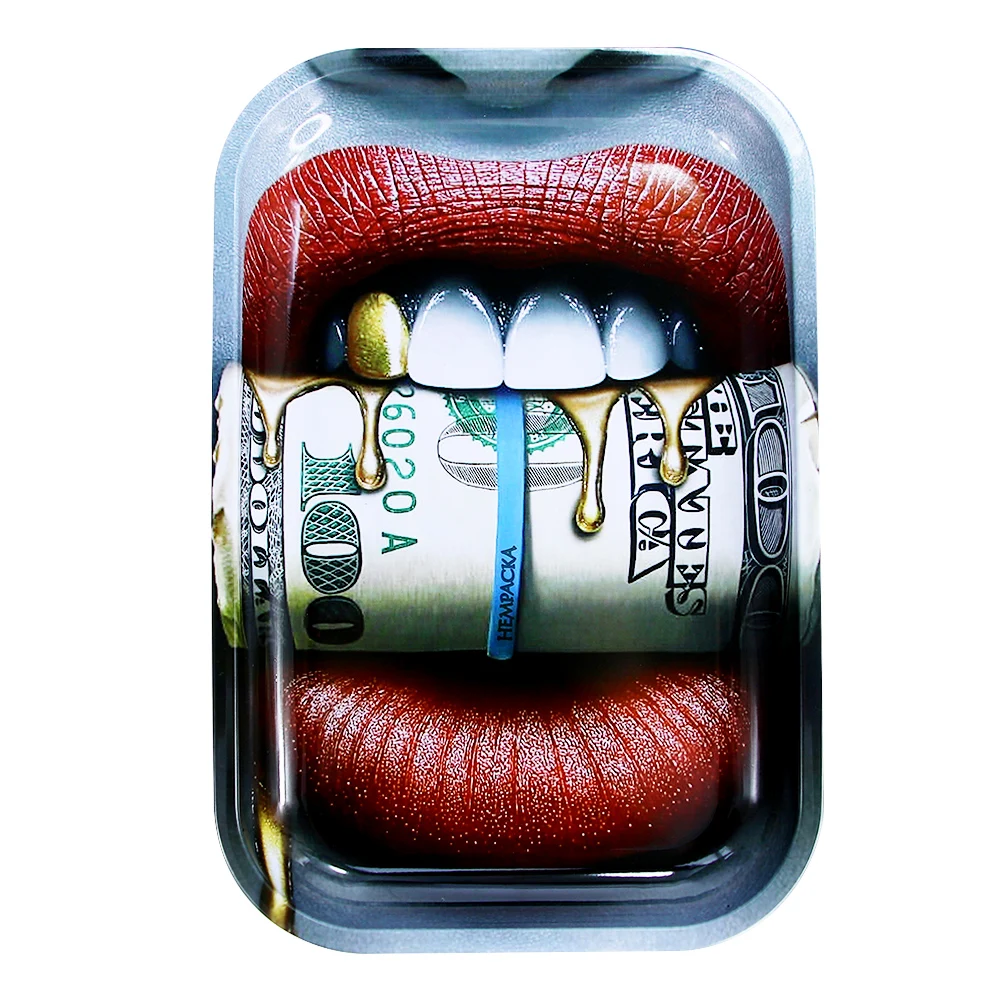 
HEMPACKA Custom Printed Smoking Dry Herb Metal Weed Rolling Tray With Magnetic Lid 