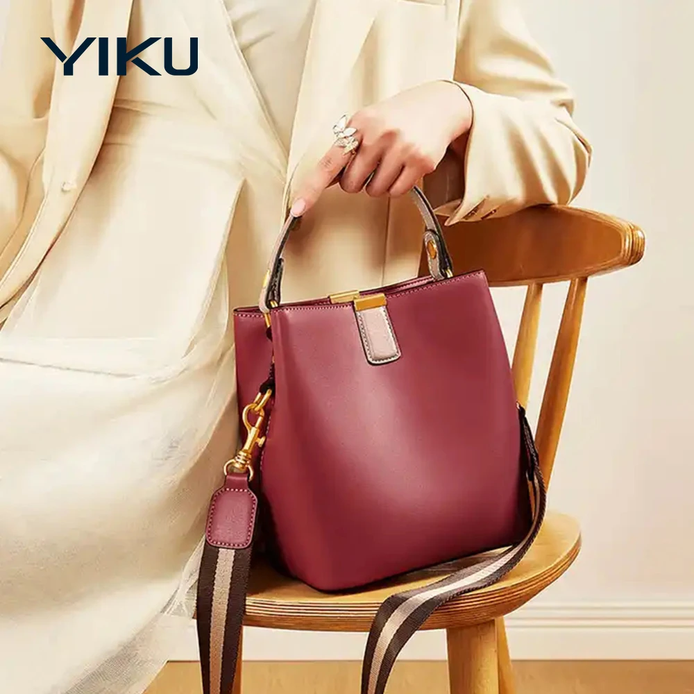 Factory Customized Vintage Pink Cowhide Leather Crossbody Bag Soft Genuine Leather Cross Body Shoulder Bucket Bag for Ladies