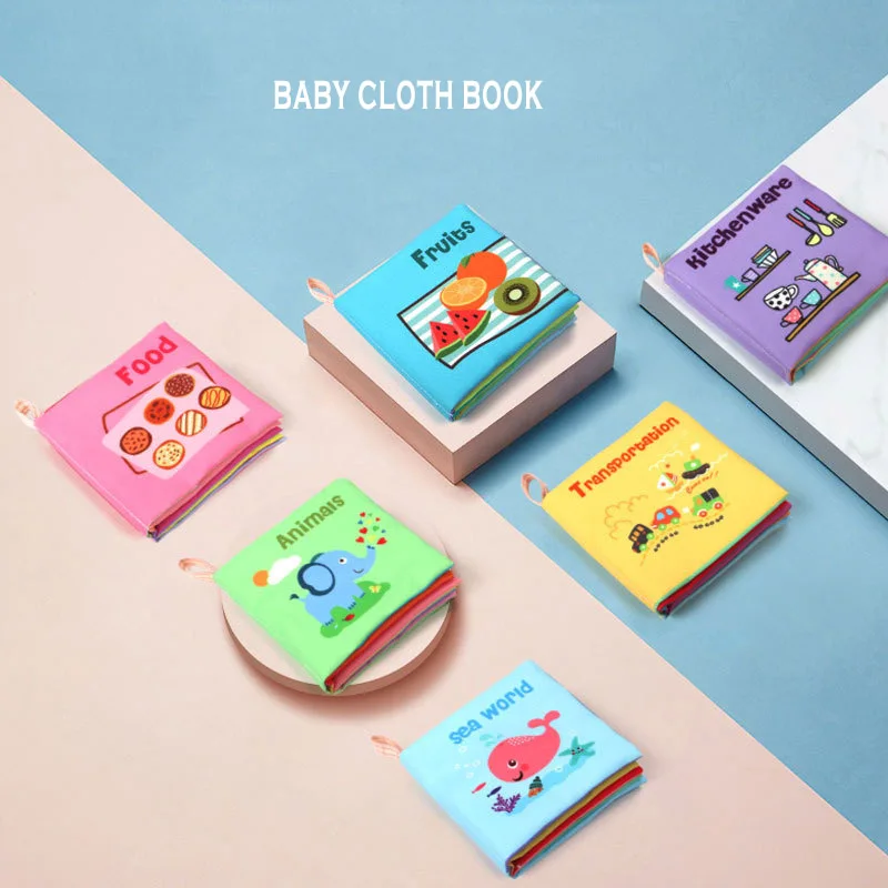 Wholesale baby cloth books 6pcs early education infant cartoon teething  fabric book kids can bite washable cognition book toys