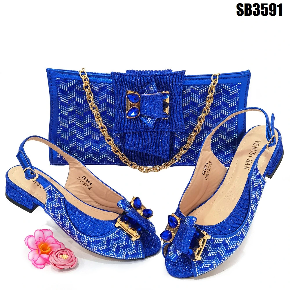 New Shoes Bag Set With Stones Beautiful Italian to Match Low Heel Women Party
