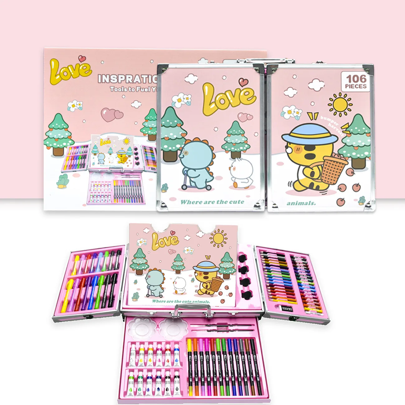 106 PCS New Product Aluminum box Children Drawing  Painting Art Supplies Children Gift Stationery Painting Art Sets