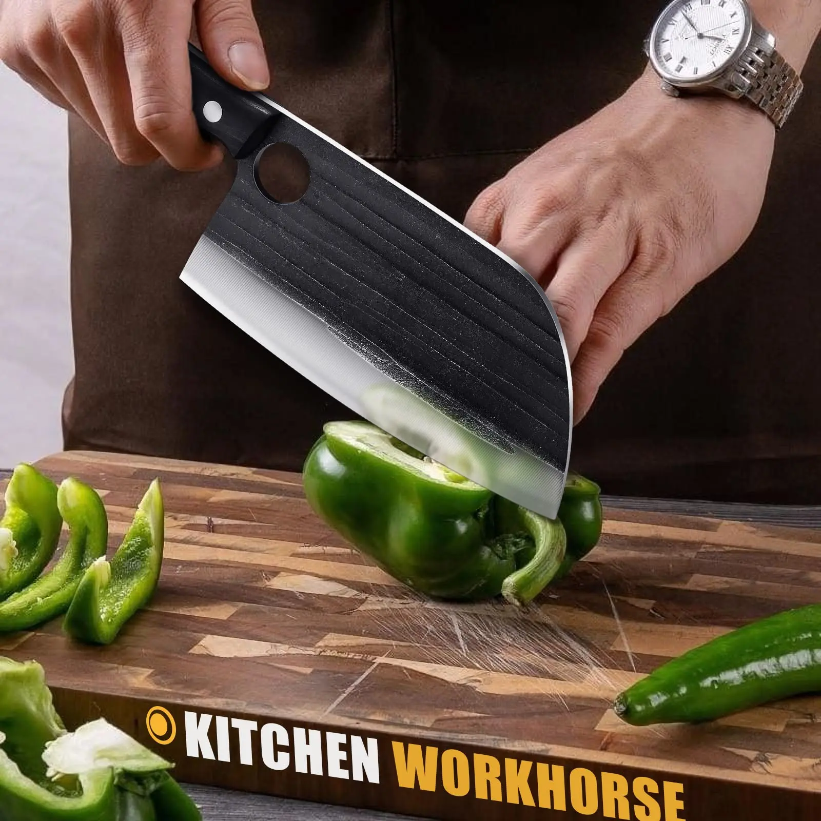 Hot Sale High Carbon Steel 7 Inch Hand Forged Serbian Chef Knife Full Tang Butcher Knife Meat Cleaver Chopper Knife