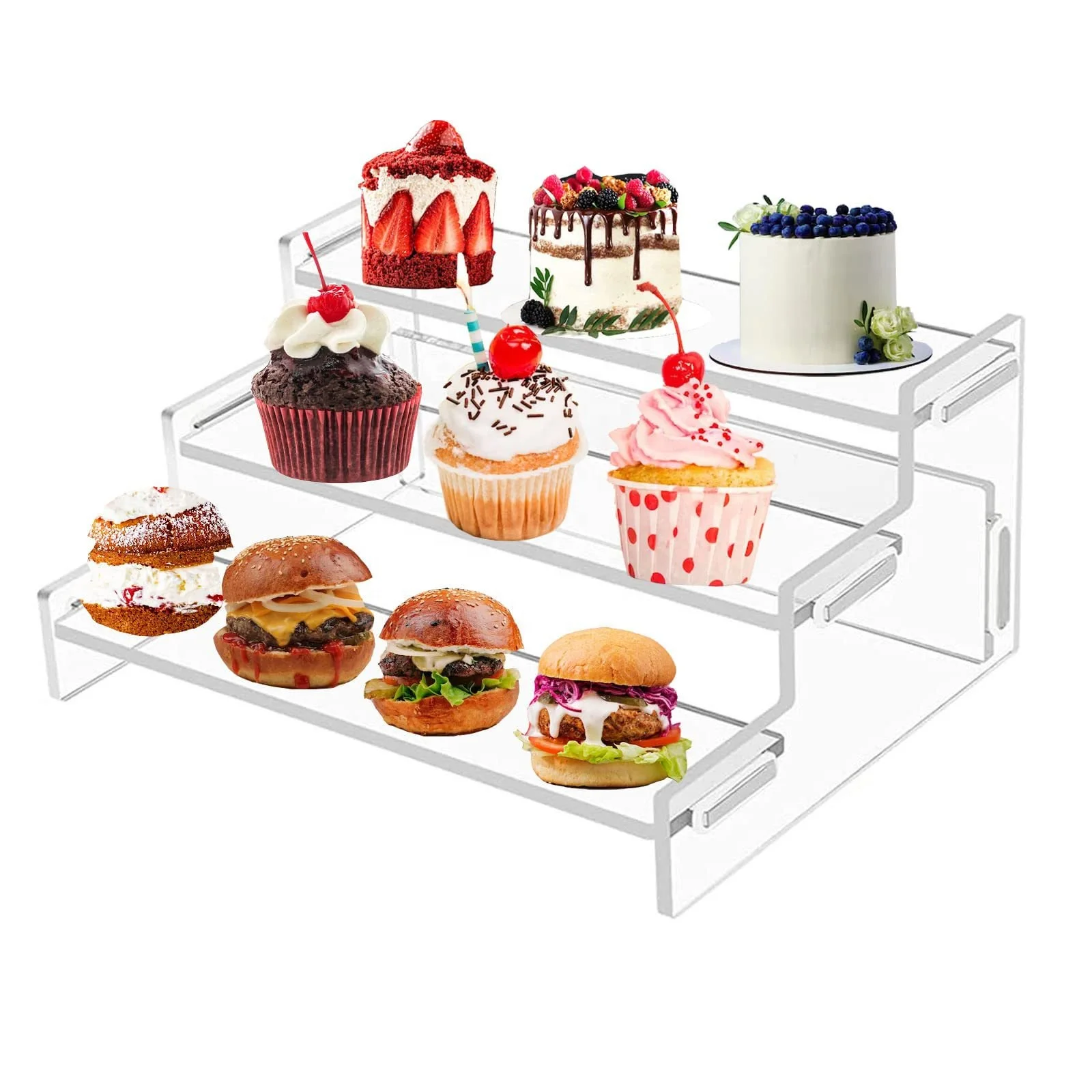 3 Tier Small Clear Acrylic Desktop Display Risers Organizer Stand for Cupcake