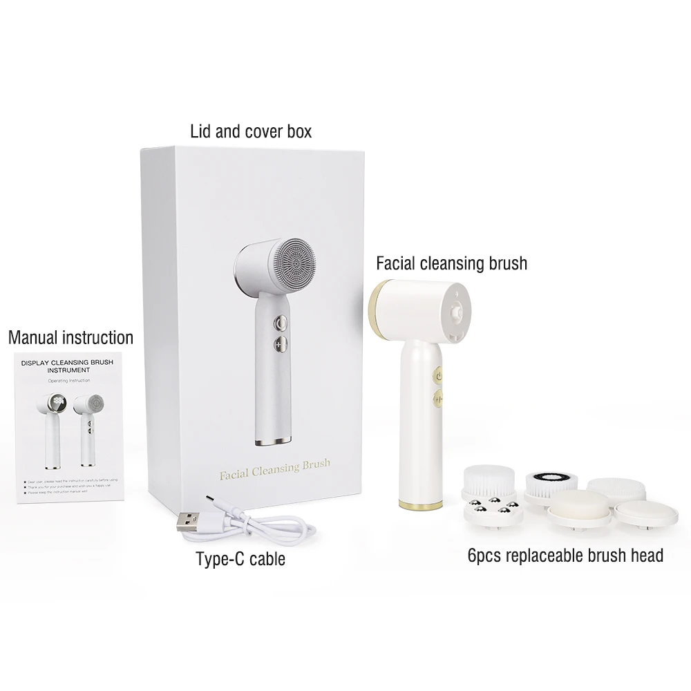 6 in 1 Face Deep Cleaning Brush Waterproof Rechargeable 360 Rotation Electric Facial Cleansing Brush with Heat/Cold Compress