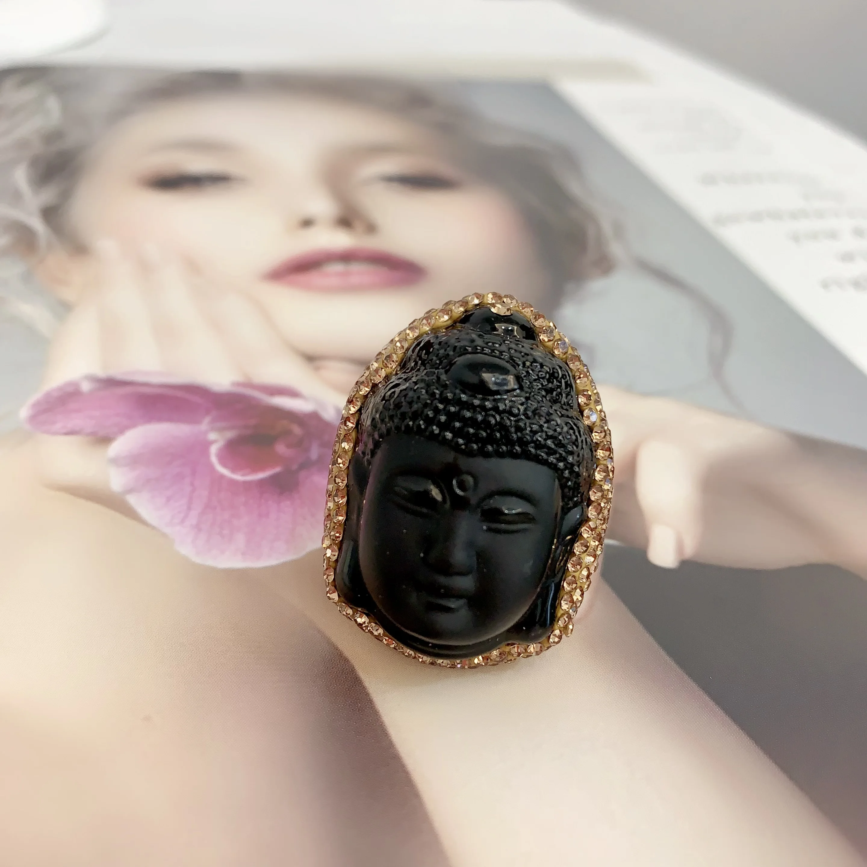 LS-B5383 Buddha head glaze finger ring new Arrival fine ring jewelry multi colored gold ring for women men fashion