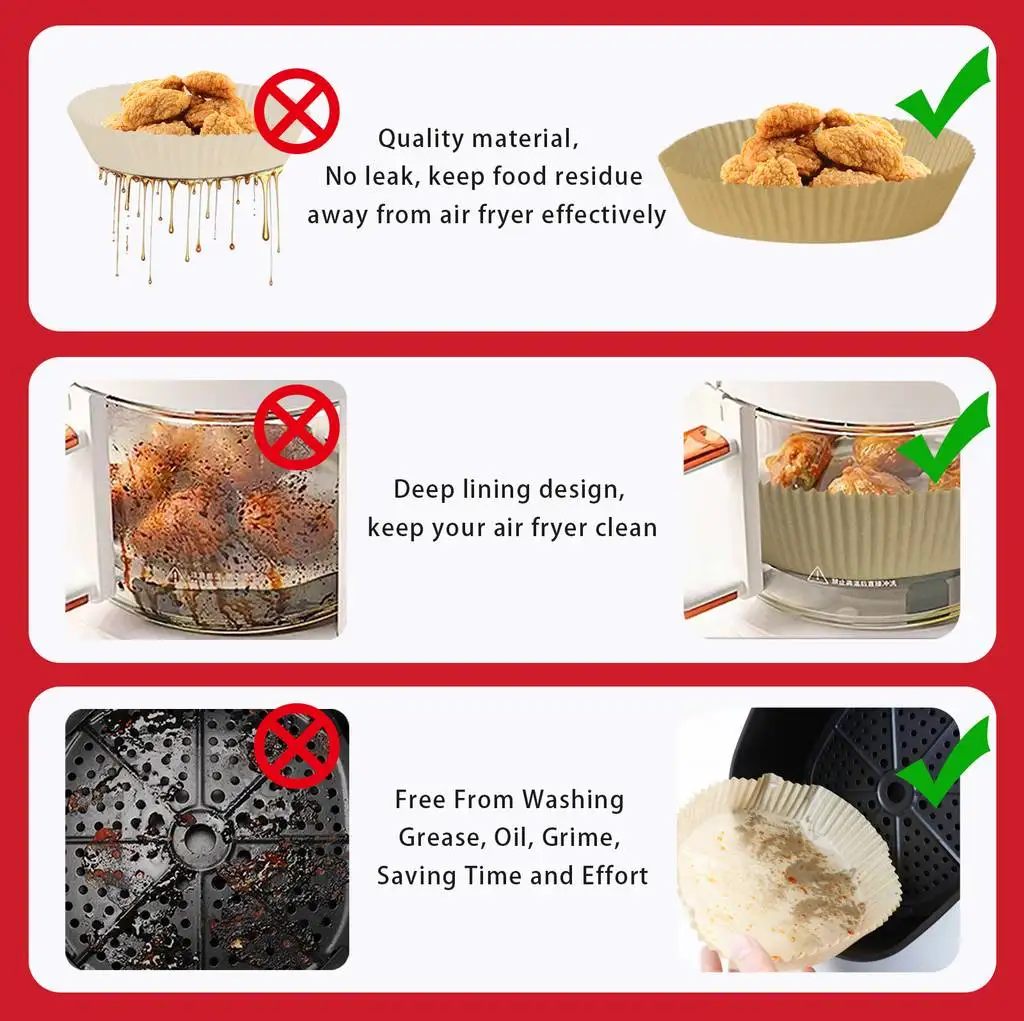 50pcs Natural color Round-shaped Food Grade Baking Paper Disposable Fryer Paper Pads