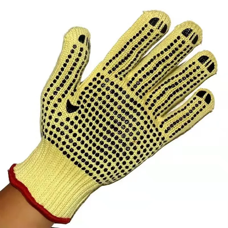 Cheap gloves Aramid PVC dots high temperature resistant Anti-cut anti-slip safety working gloves