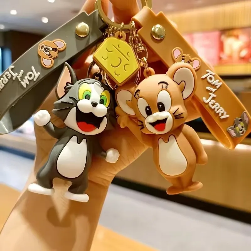 Wholesale Custom Soft PVC Rubber Cute Mini Cartoon Cat And Mouse Key Chain 3D Lanyard Bag Charm Keychain