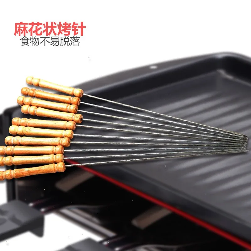 fournisseur alibaba good quality wooden handle circular needle skewers  bbq tools outdoor fork 12 pcs set