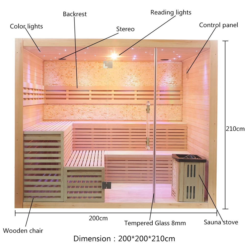 luxury Sauna  steam Sauna Room With Seven-color healing lamp for 6 person