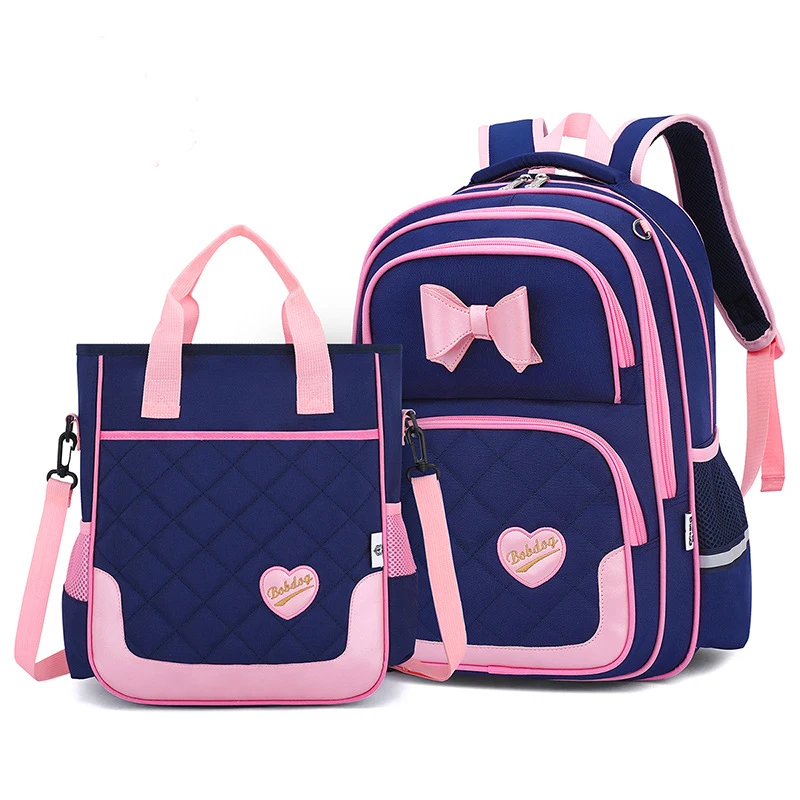 High quality reflective bow tie kids school bag with shoulder bag girl boy school backpack set