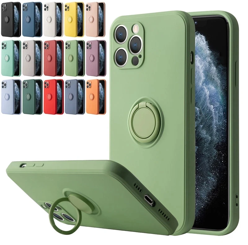 Liquid Silicone Phone Case for Samsung Galaxy S23 S22 Ultra S24Plus Case Magnetic Ring Holder Soft Thin Classic Phone Cover