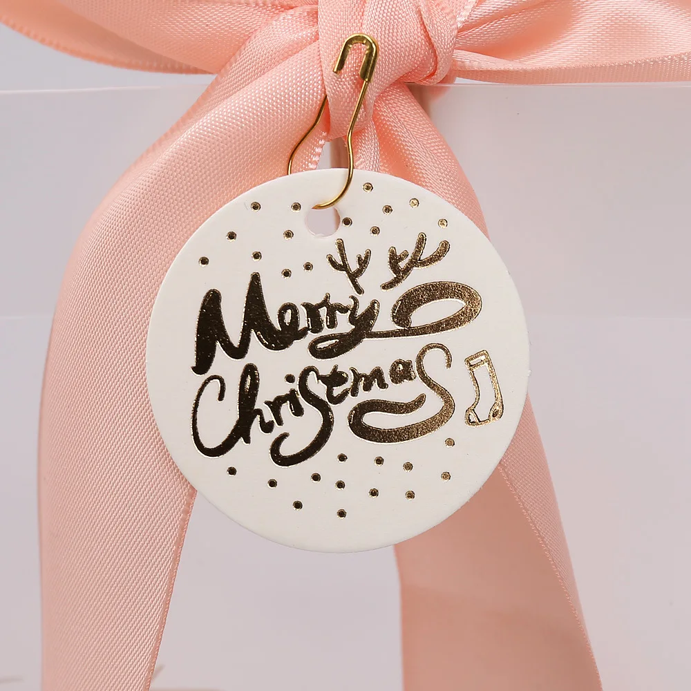 Christmas Hot Sale Factory Price Design Logo Classical Round Hot Stamp Gold Merry Christmas Black Gift Tags