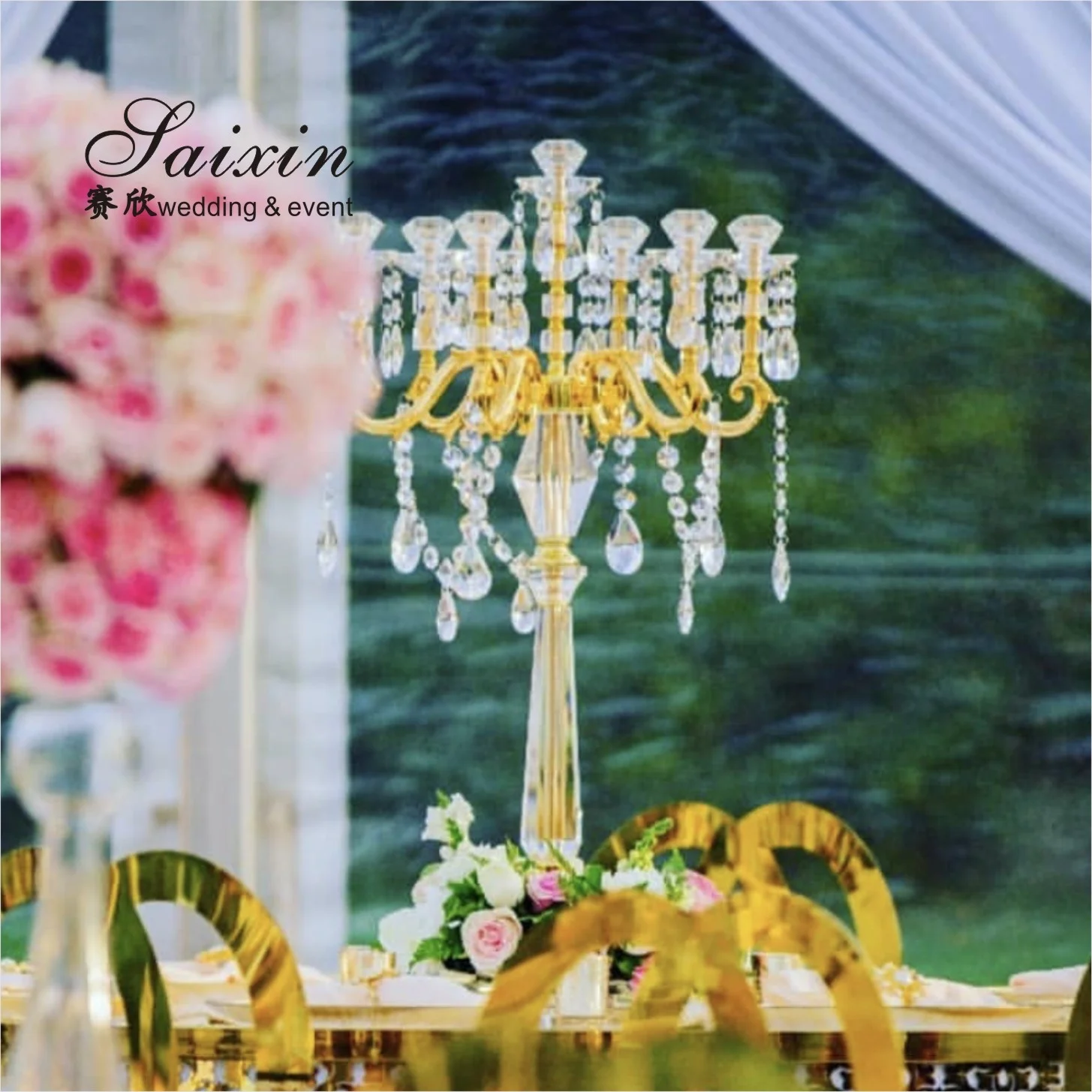 Gorgeous wedding decoration crystal candelabra indian mandap