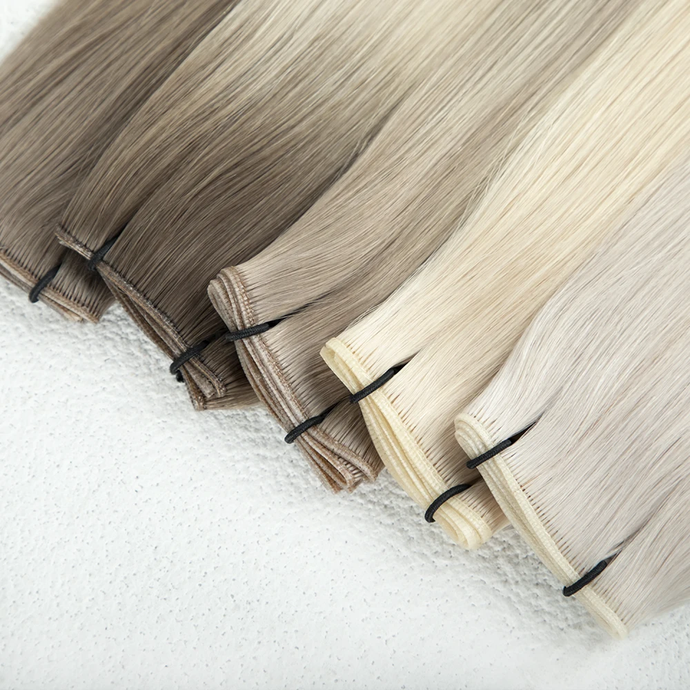 Cuticles Aligned  Remy Blonde Double Drawn Human Hair Genius Weft Russian Virgin Hair Extensions Raw Virgin