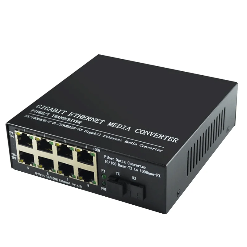 8 RJ45 Ports Fiber Switch Fiber Optic Media Converter