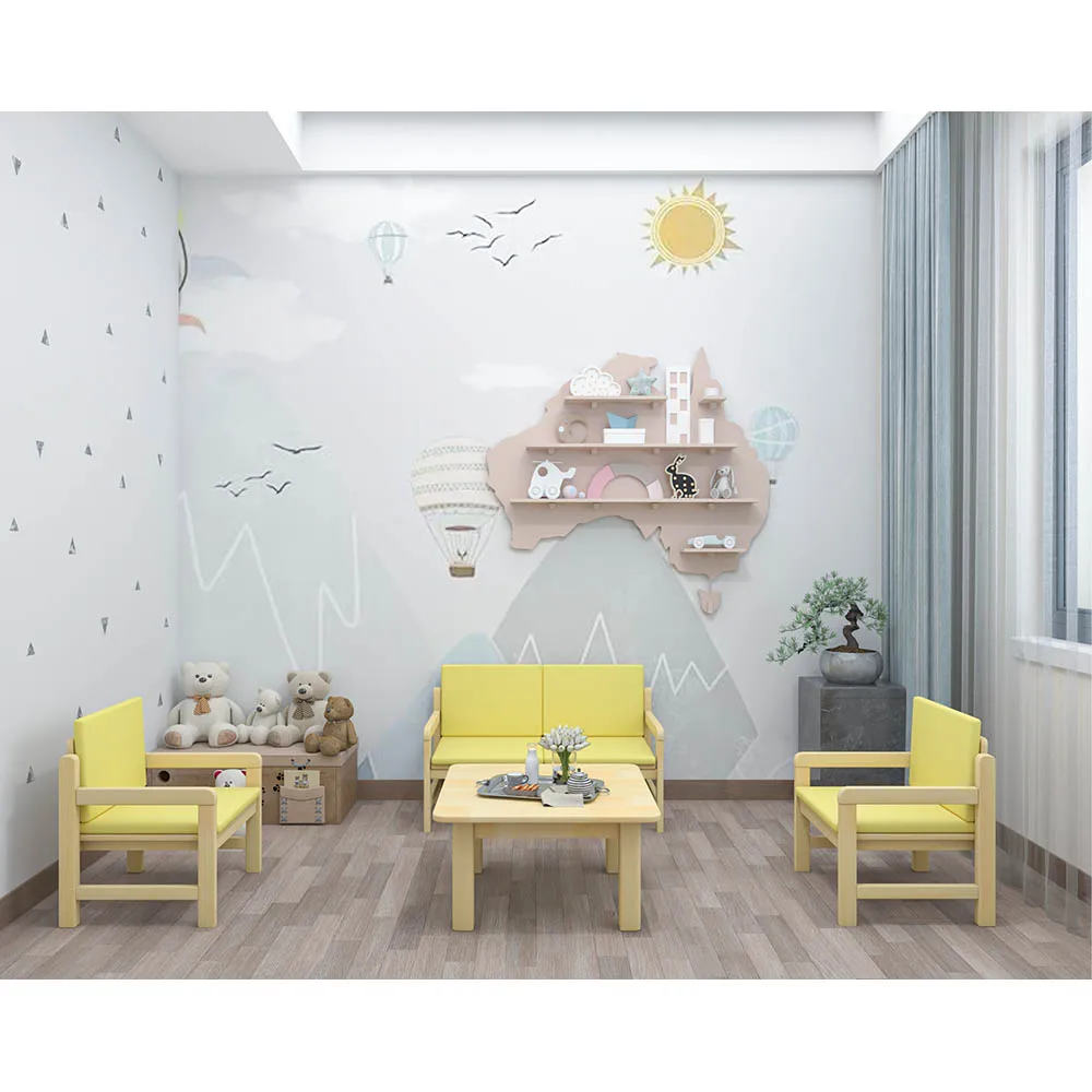Cheap price kindergarten kids combination toy storage cabinet classroom furniture nursery wooden children table and chair set