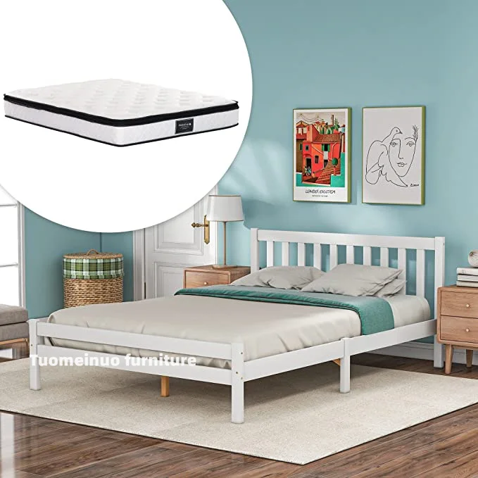 Wooden Bed Frame in White Double Bed 4ft6 Solid Wooden Bed Frame Bedroom Furniture for Adults Kids Teenagers