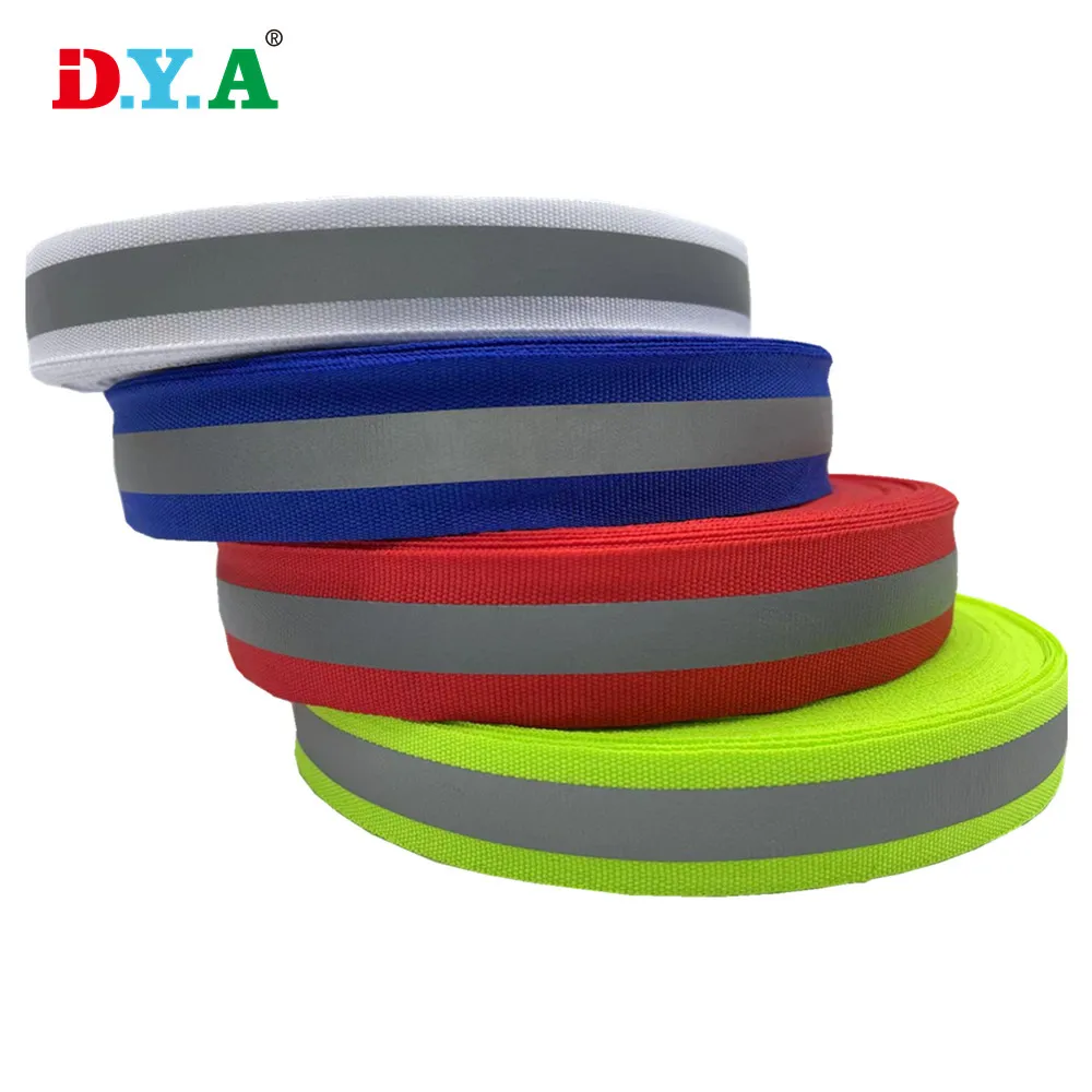 Orange white yellow red blue customize color reflective polyester webbing safety tape for outdoor