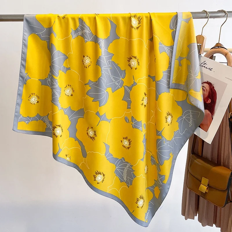 Wholesale Custom Neck Silk Scarf Designer Printing Printed Women Ladies Square 90x90 Custom luxury Silk Scarf Bright Color