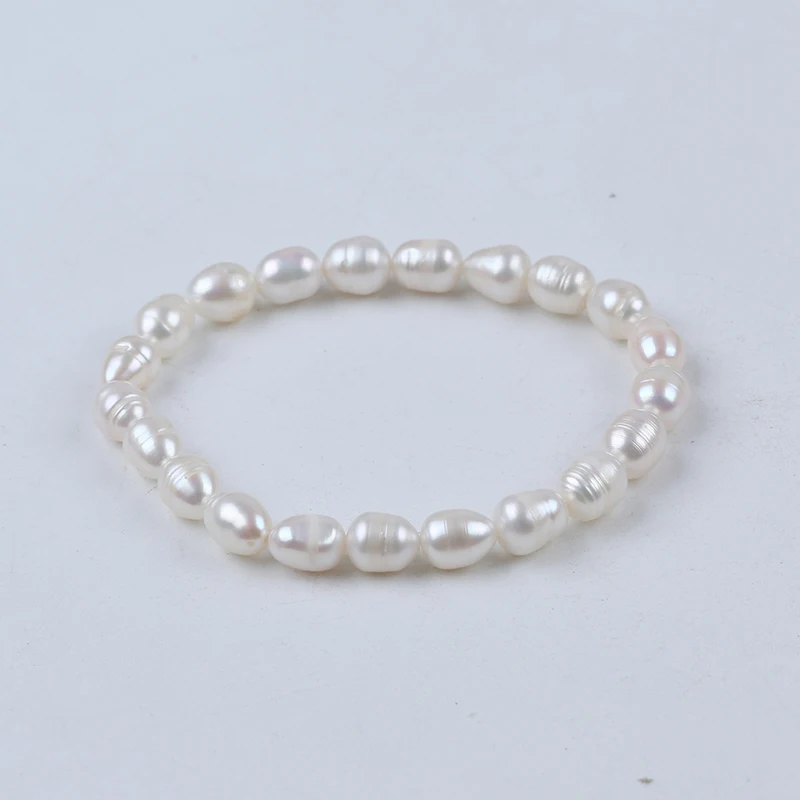 7-8mm white rice shape adjustable handmade freshwater pearl beads women bracelet