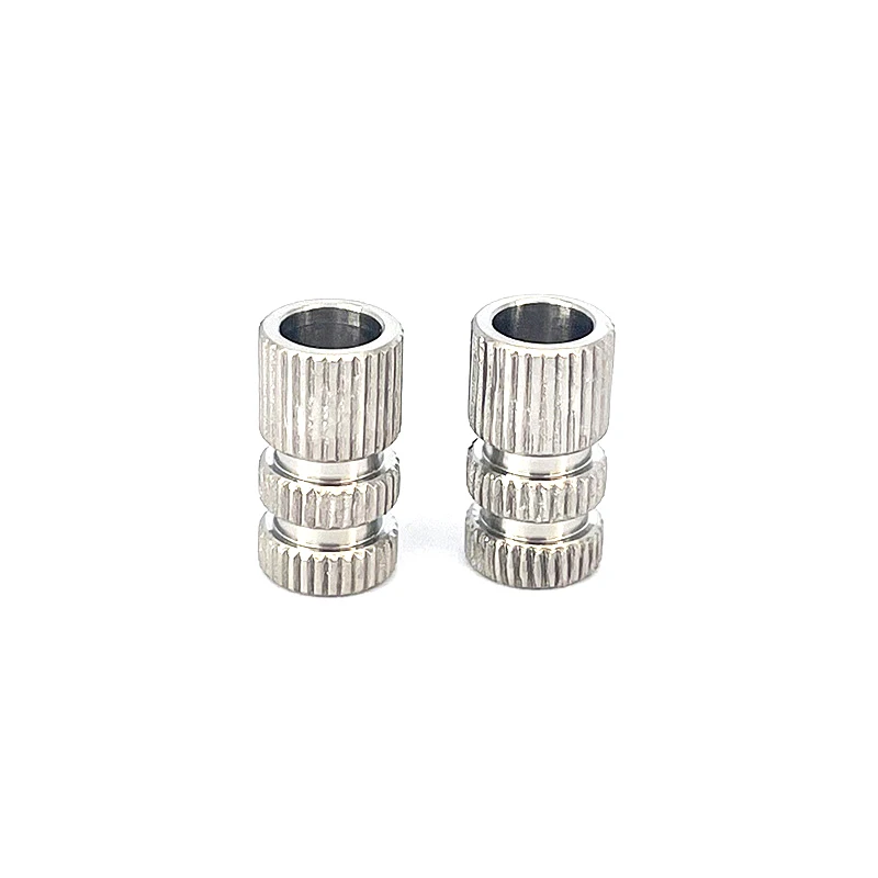 Injection Molded Stud Through Hole Hot Melt Chamfering Titanium Vertical Stripe Knurled Insert Nut For Plastic Housing
