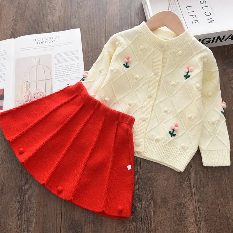 Autumn Winter Knitted Dress Set for Girls 2pcs Kids Outfits Including Sweater Dress 6 9 14 Years Western Style Fabric Material
