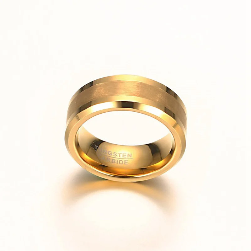 Plated Men Jewelry Personalized Ring Tungsten Carbide Rings Gift Gold Matt Metal Vintage Classic Style 8MM Engagement Ring 12pcs