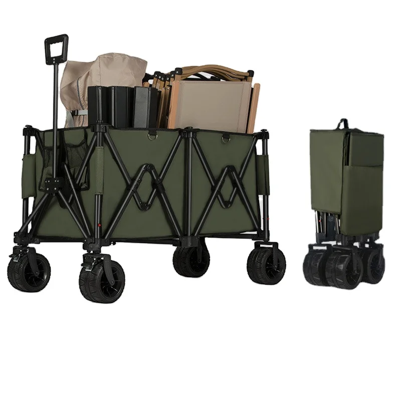4 wheel shopping trolley picnic cart camping wagon blue with all terrain tires