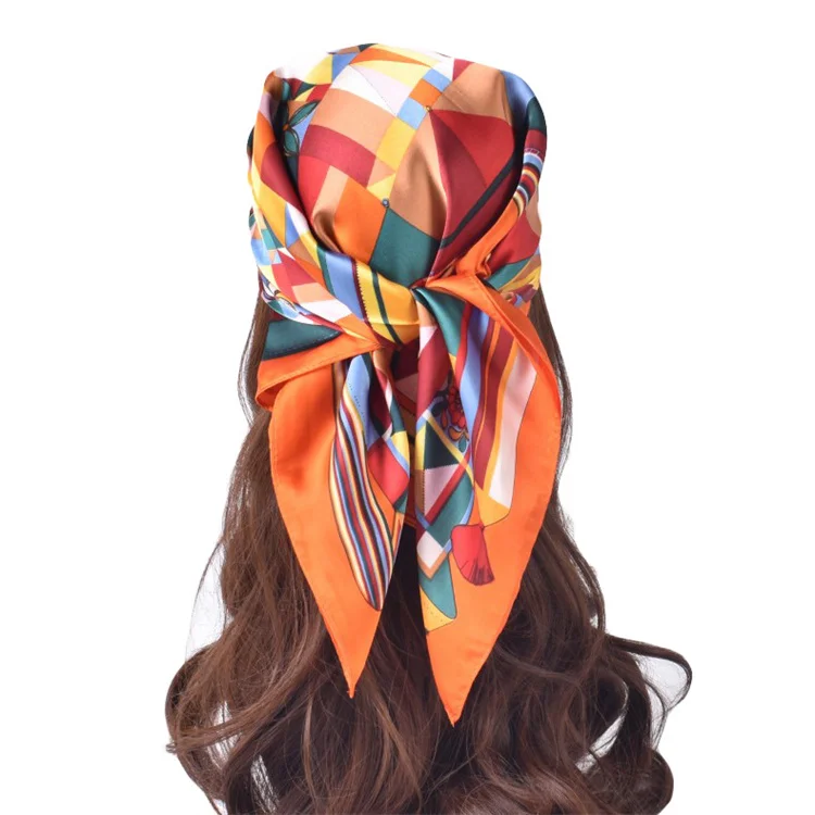 New Printed Imitation Silk Scarves Tarot Wheel Of Fortune Upholstery Plaid Double Magic Ladies Neck Scarf