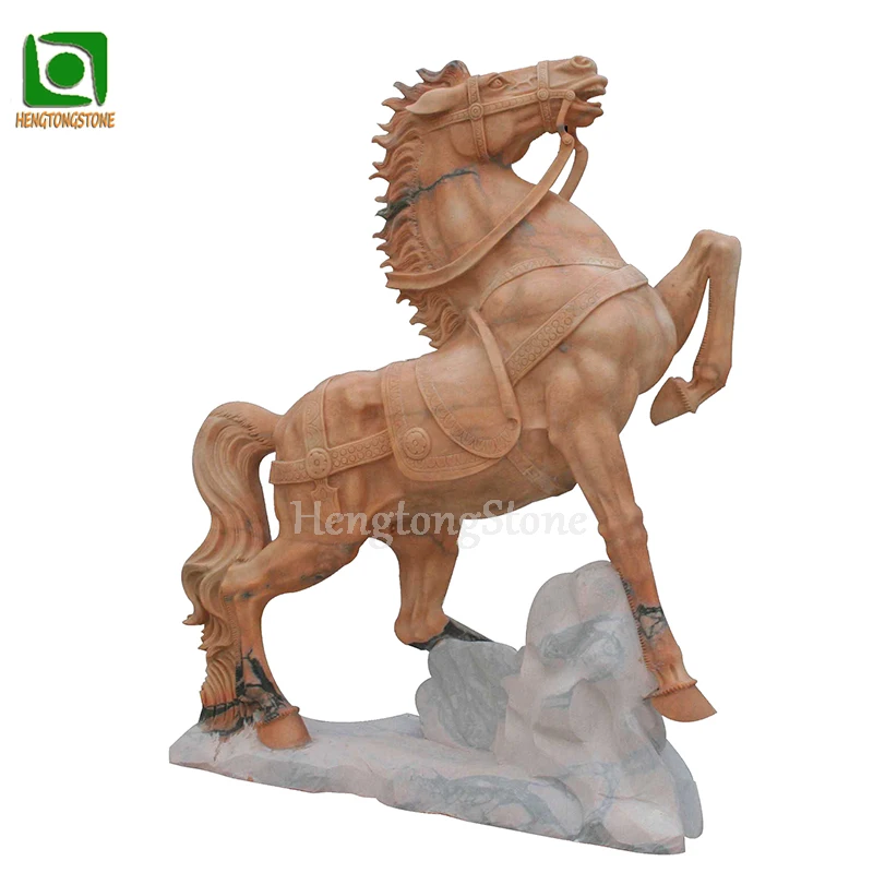 Outdoor Antique Decorative Hand Carved Life Size Pink Marble Jumping Horse Animal Sculpture