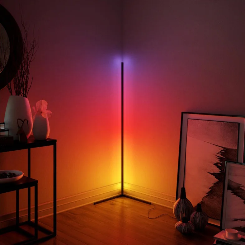 Wholesale Modern RGB Led colorful atmosphere lamp Bluetooth Remote Control Corner Floor lamp for living room bedroom decoration