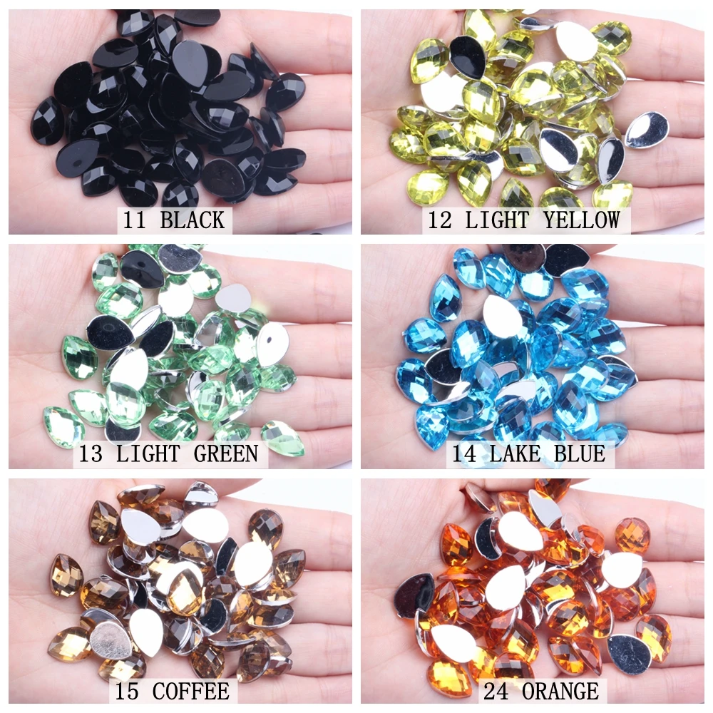 Wholesale 10x14mm 200pcs Flatback Rhinestone Earth Facets Tear Shape Many Colors Crystal Prisms Bulk For Garment Accessories