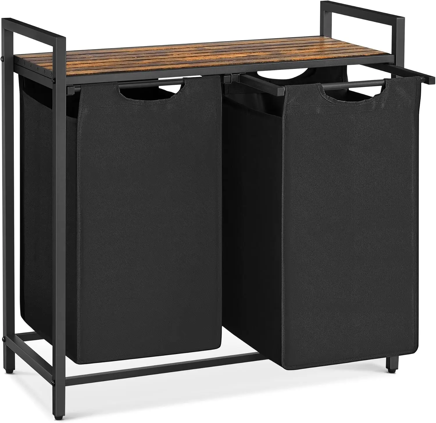 Hot sale 2 45L Removable Laundry Sorter Bags Double Clothes Hamper 2 Section Laundry Hamper with Wooden Shelf Laundry basket