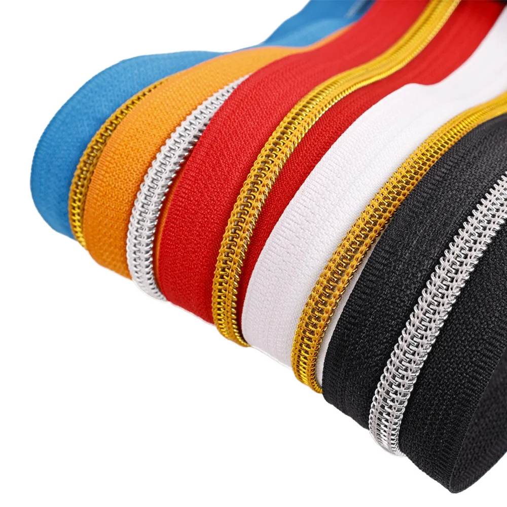 High quality nylon 5# plating color zipper in roll customized nylon long chain zipper for shoes boots long chain  nylon zipper