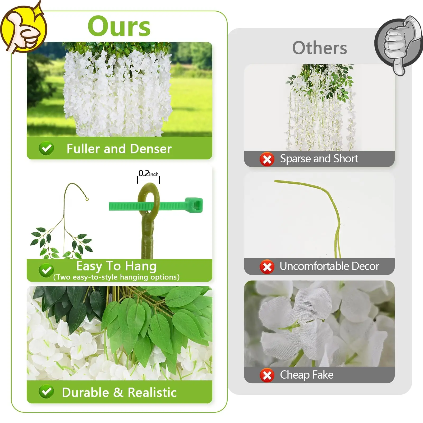 Hot Sale Artificial Wisteria Flowers Vines Garland Hanging Plants Wall Foliage Wedding Ceiling Decoration