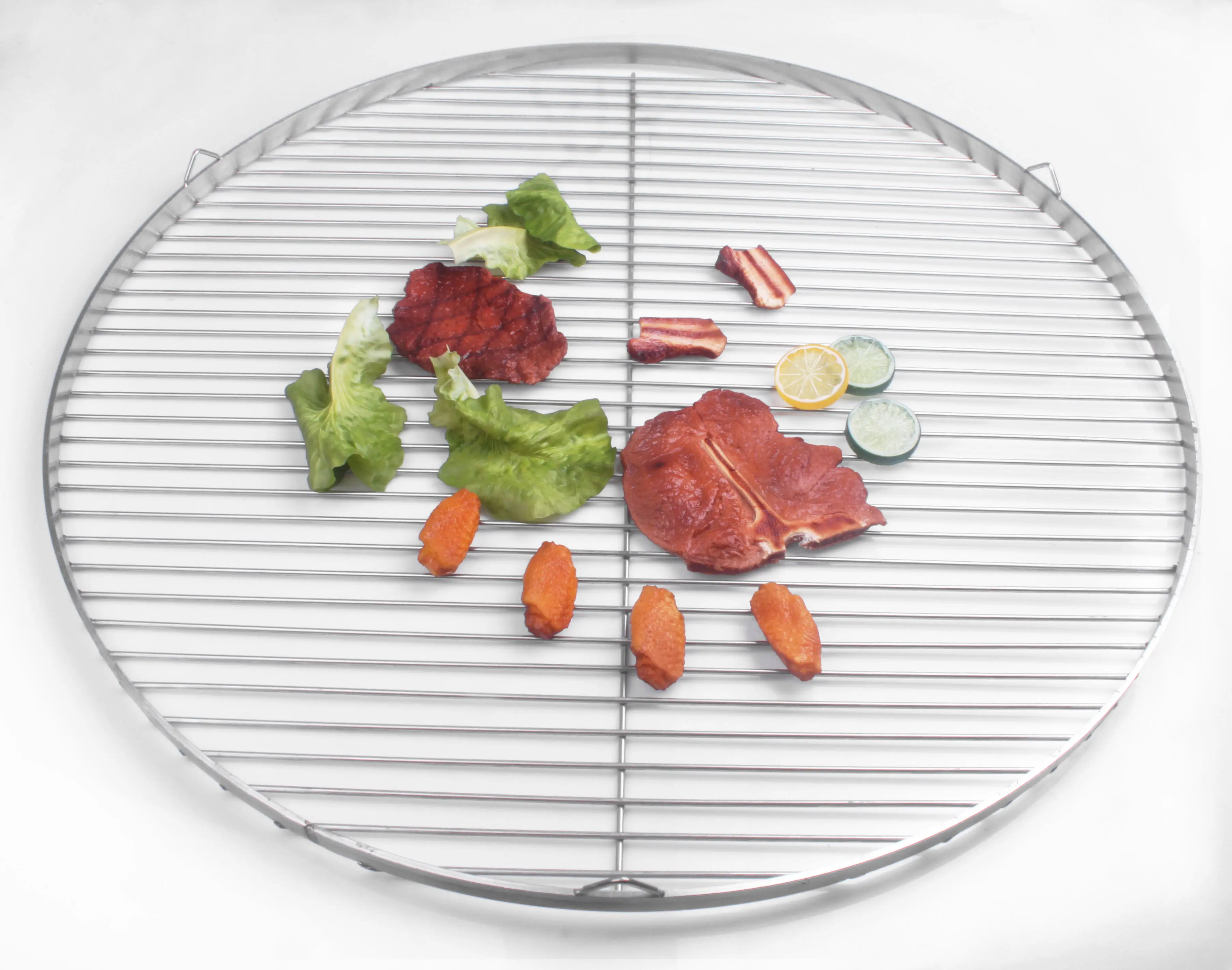 Portable Outdoor Stainless Steel round Wire Grill Mesh with Handle BBQ Accessories Metal Tools for Charcoal BBQ