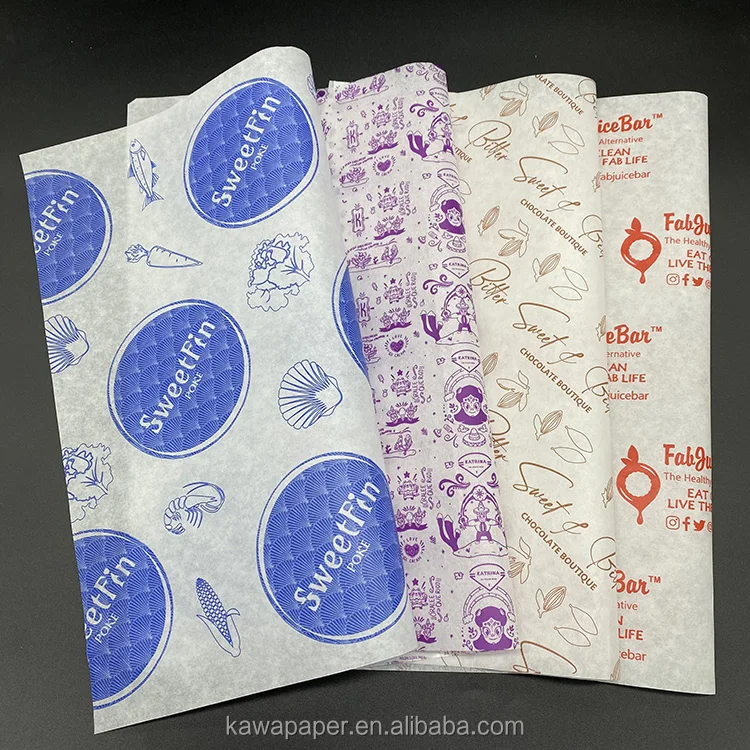 customized wax paper for food greaseproof hamburger sandwich paper for food packaging