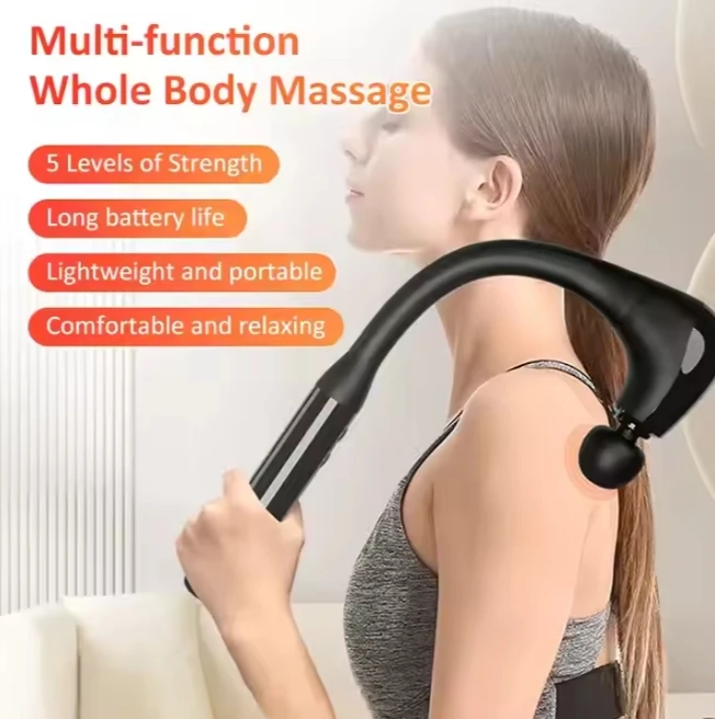Massage Gun with Extended Handle 5 Speeds Brushless Massage Hammer Stick Deep Tissue Relieves Muscle Pain Massage Gun for Back