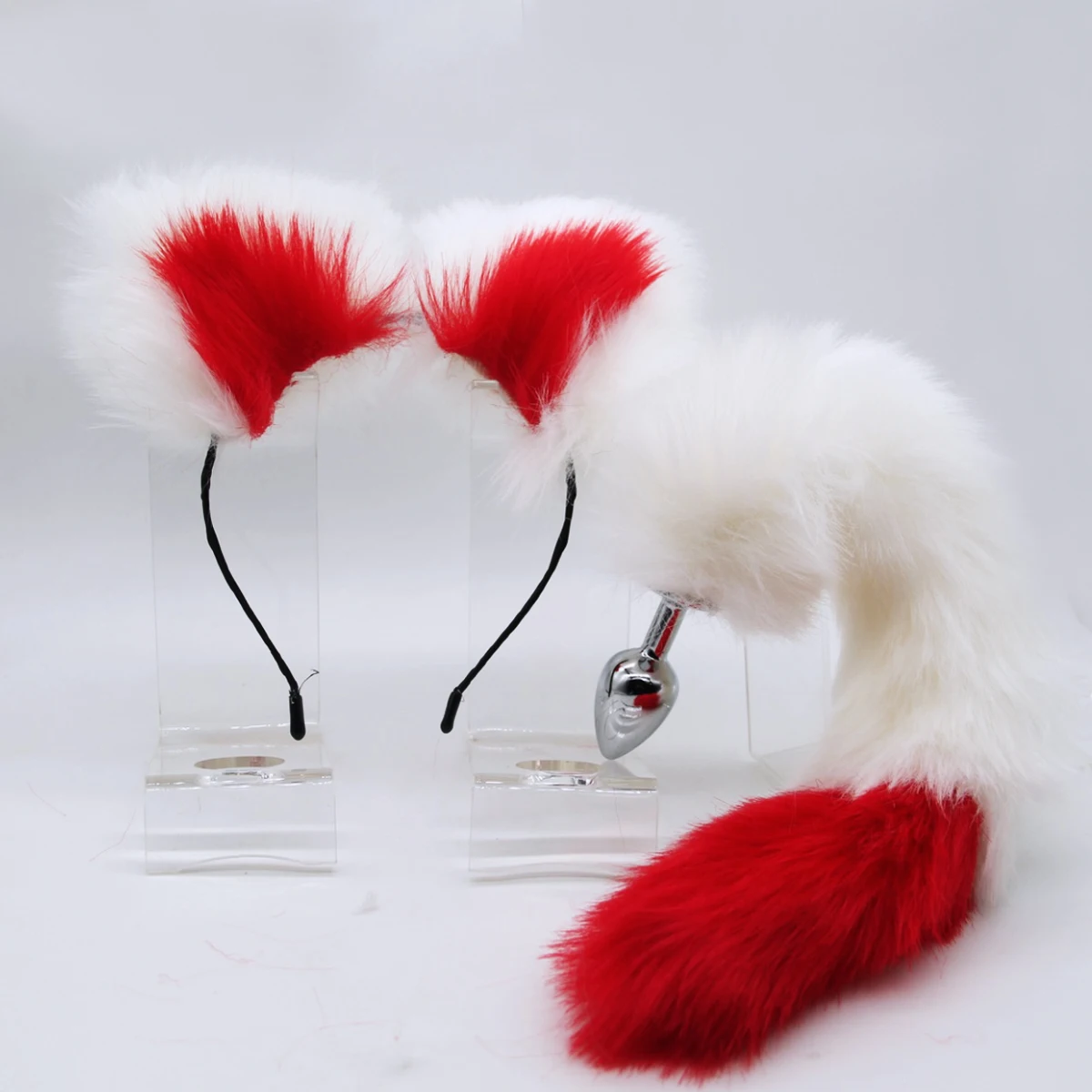 
Faux Fur Animal Ears Headband And Tail Chrome Metal Anal Plug Couple Anal Sex Toys Erotic Cosplay Toy Butt Anus Plug 