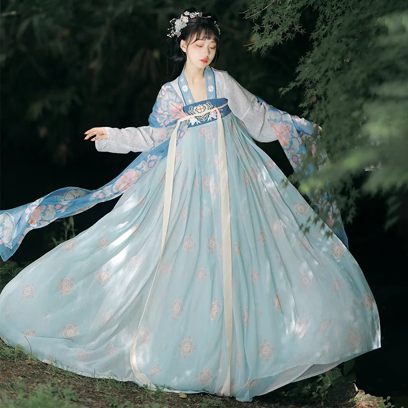 Hanfu Женская юбка в китайском стиле Тан с полным нагрудным комплектом для весны и лета