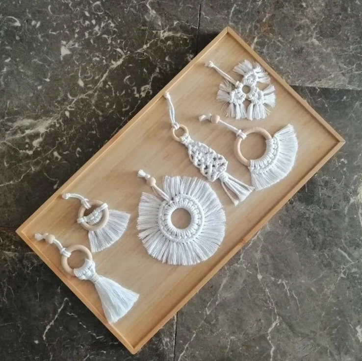 Xmas Baubles Cotton Hand Woven Custom Set Wall Hanging Macrame Christmas Ornament